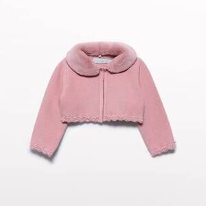 NEW ABEL & LULA baby girls faux fur collar cardigan in pink